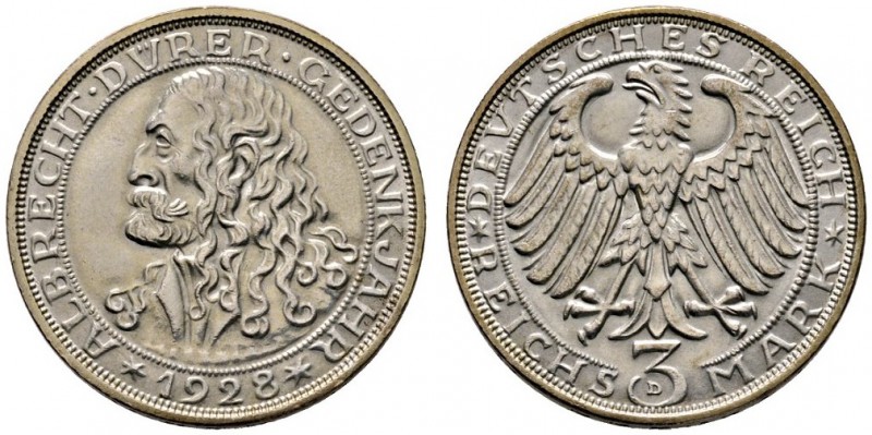 Weimarer Republik
3 Reichsmark 1928 D. Dürer. J. 332.
vorzüglich-prägefrisch...