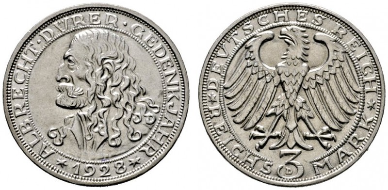 Weimarer Republik
3 Reichsmark 1928 D. Dürer. J. 332.
vorzüglich-prägefrisch...