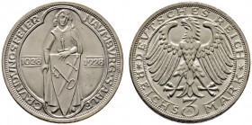 Weimarer Republik
3 Reichsmark 1928 A. Naumburg. J. 333.
vorzüglich-prägefrisch
