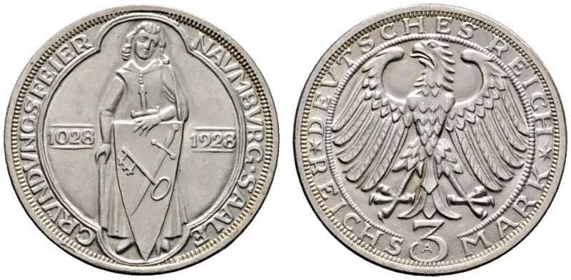Weimarer Republik
3 Reichsmark 1928 A. Naumburg. Ein weiteres Exemplar. J. 333....
