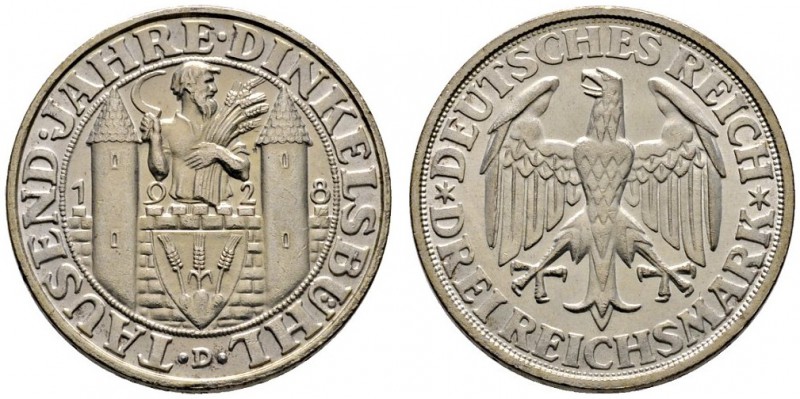 Weimarer Republik
3 Reichsmark 1928 D. Dinkelsbühl. J. 334.
vorzüglich-prägefr...