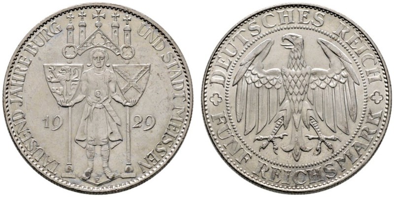 Weimarer Republik
5 Reichsmark 1929 E. Meissen. J. 339.
vorzüglich/vorzüglich-...