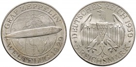 Weimarer Republik
5 Reichsmark 1930 F. Zeppelin. J. 343.
Prachtexemplar, fast Stempelglanz