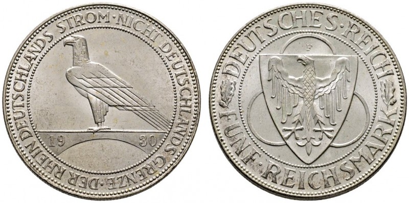 Weimarer Republik
5 Reichsmark 1930 F. Rheinlandräumung. J. 346.
Prachtexempla...