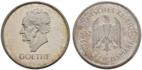 Weimarer Republik
5 Reichsmark 1932 F. Goethe. J. 351.
winzige Haarlinien auf dem Avers, Polierte Platte