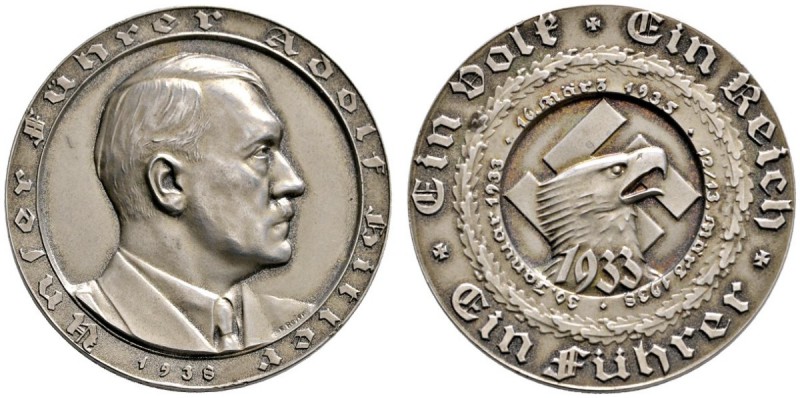 Drittes Reich
Mattierte Silbermedaille 1938 von F. Beyer, auf die Ereignisse de...