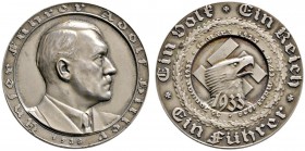 Drittes Reich
Mattierte Silbermedaille 1938 von F. Beyer, auf die Ereignisse der Jahre 1933-1938. Büste Hitlers nach rechts / Adlerkopf auf Hakenkreu...