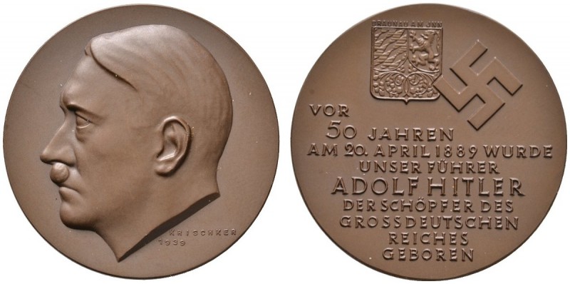 Drittes Reich
Bronzemedaille 1939 von Krischker, auf den 50. Geburtstag Hitlers...