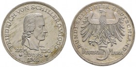Bundesrepublik Deutschland
5 Deutsche Mark 1955 F. Friedrich von Schiller. J. 389.
fein zaponiert, minimale Randfehler, Polierte Platte-minimal beri...