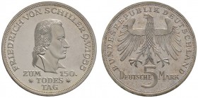 Bundesrepublik Deutschland
5 Deutsche Mark 1955 F. Friedrich von Schiller. J. 389.
Stempelglanz, Erstabschlag