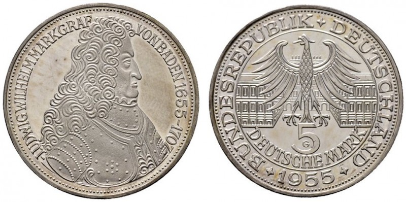 Bundesrepublik Deutschland
5 Deutsche Mark 1955 G. Markgraf von Baden. J. 390....