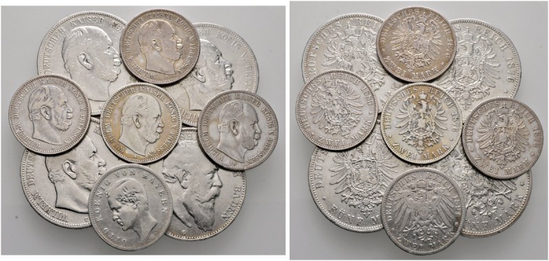 Lots
29 Stücke: Silbermünzen zu 2, 3 und 5 Mark. ANHALT, 3 Mark 1909; BADEN, 2 ...