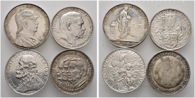 Lots
Banknoten. 4 Stücke: Silbermedaille 1898 von Oertel, auf den Tod des Fürsten Bismarck (39 mm, 28,5 g); Silbermedaille 1927 von Goetz, auf den 80...