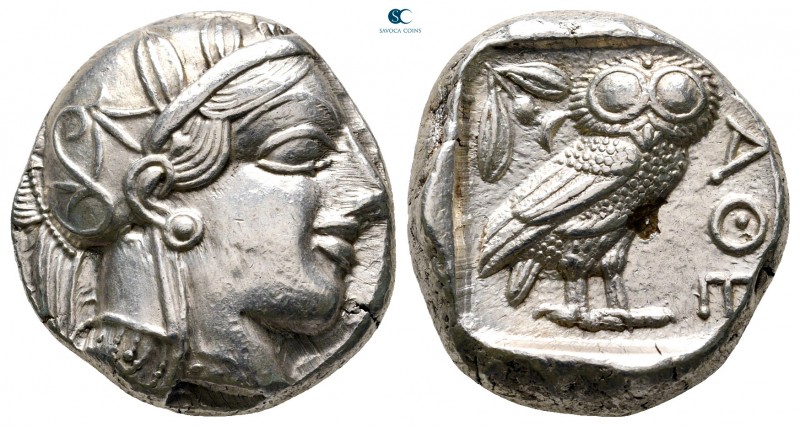 Attica. Athens 454-404 BC. 
Tetradrachm AR

23 mm, 17,22 g

Head of Athena ...