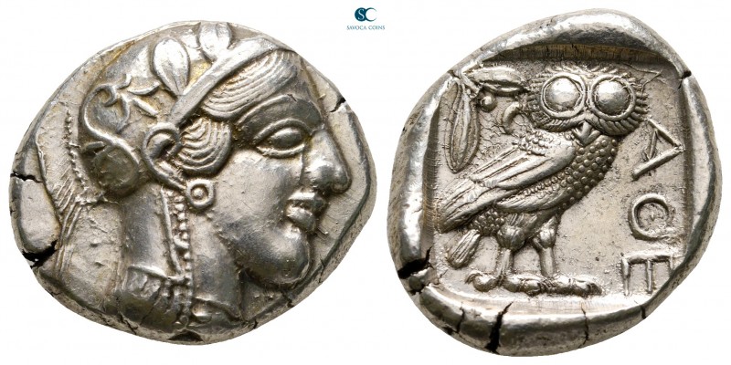 Attica. Athens 454-404 BC. 
Tetradrachm AR

26 mm, 17,27 g

Head of Athena ...