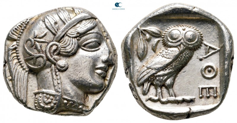 Attica. Athens 454-404 BC. 
Tetradrachm AR

24 mm, 17,19 g

Head of Athena ...