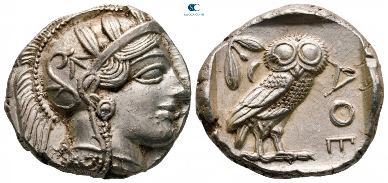 Attica. Athens 454-404 BC. 
Tetradrachm AR

25 mm, 17,24 g

Head of Athena ...