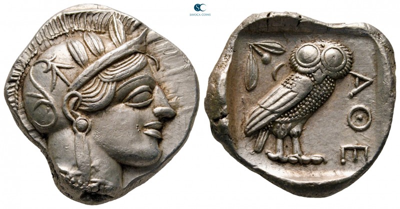 Attica. Athens 454-404 BC. 
Tetradrachm AR

26 mm, 17,24 g

Head of Athena ...