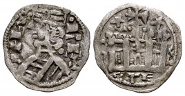 Reino de Castilla y León. Alfonso VIII (1158-1214). Dinero. ¿Toledo?. (Bautista-312.1). Ve. 0,85 g. Dos estrellas sobre el castillo. Punto detrás del ...