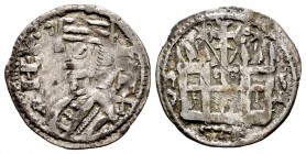 Reino de Castilla y León. Alfonso VIII (1158-1214). Dinero. ¿Toledo?. (Bautista-312.2 variante). (Abm-205). Ve. 0,95 g. Estrellas con roeles sobre el ...