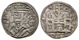 Reino de Castilla y León. Alfonso VIII (1158-1214). Dinero. Calahorra (La Rioja). (Bautista-314). (Abm-196). Ve. 0,77 g. Estrella y C sobre el castill...