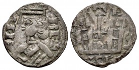 Reino de Castilla y León. Alfonso VIII (1158-1214). Dinero. ¿Ciudad Rodrigo? ¿Salamanca?. (Bautista-316). (Abm-198). Ve. 0,70 g. Estrella y E sobre el...