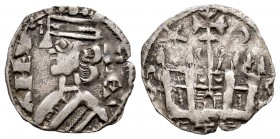 Reino de Castilla y León. Alfonso VIII (1158-1214). Dinero. Burgo de Osma. (Bautista-320). (Abm-202). Ve. 0,91 g. Estrella y O sobre el castillo. MBC+...