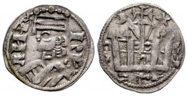 Reino de Castilla y León. Alfonso VIII (1158-1214). Dinero. (Bautista-322). (Abm-204.2). Ve. 0,93 g. Creciente y estrella sobre el castillo. EBC-. Est...