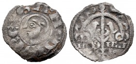 Corona de Aragón. Sancho Ramírez (1063-1094). Dinero. Aragón. (Cru-202). Anv.: Efigie a izquierda. Rev.: ARAGON a los lados del árbol superado de cruz...