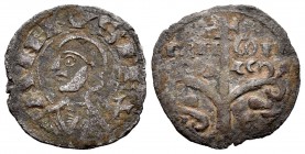 Corona de Aragón. Alfonso el Batallador (1104-1134). Dinero. Aragón. (Cru-217). Anv.: Efigie a izquierda . Rev.: ARA-GON horizontalemente a los lados ...