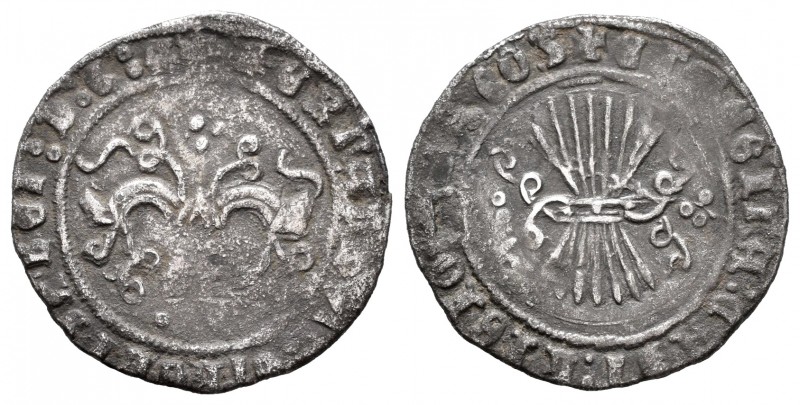 Fernando e Isabel (1474-1504). 1/2 real. Granada. (Cal-222). Ag. 1,68 g.  Vanos....