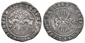 Fernando e Isabel (1474-1504). 1/2 real. Granada. (Cal-222). Ag. 1,68 g.  Vanos. MBC-. Est...50,00. /// ENGLISH: Catholic Kings (1474-1504). 1/2 real....