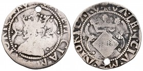 Carlos I (1516-1556). 1 real. Valencia. (Cal 2008-52). (Cal 2019-tipo 50). Ag. 4,01 g. Sin nombre del rey. Con corona en leyenda de anverso y reverso....