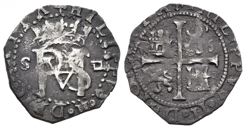 Felipe II (1556-1598). 1/2 real. Sevilla. (Cal-151). Ag. 1,66 g. Ensayador d cua...