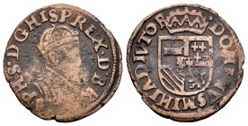 Felipe II (1556-1598). Korte. Amberes. (Vanhoudt-320 AN). Ae. 1,78 g. Escasa. BC+/MBC-. Est...50,00. /// ENGLISH: Philip II (1556-1598). Korte. Antwer...