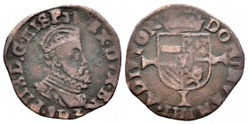 Felipe II (1556-1598). Maille. 1593. Bruselas. (Vanhoudt-333.BS). Ae. 1,58 g. Rara. MBC-. Est...180,00. /// ENGLISH: Philip II (1556-1598). Maille. 15...
