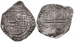 Felipe III (1598-1621). 8 reales. (1)620. Potosí. T. (Cal 2008-135). (Cal 2019-929). Ag. 26,39 g. Fecha perfectamente visible. Armas de Castilla y Leó...