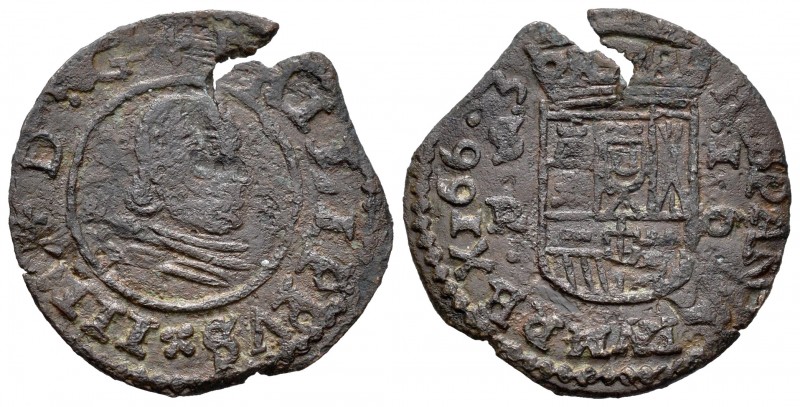 Felipe IV (1621-1665). 16 maravedís. 1663 (punto entre el 6 y el 3). Sevilla. R....