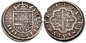 Felipe IV (1621-1665). 2 reales. 1628. Segovia. P. (Cal-957). Ag. 6,88 g. Defecto en el canto. Escasa. MBC+. Est...300,00. /// ENGLISH: Philip IV (162...