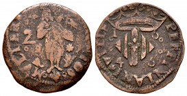 Felipe IV (1621-1665). Levantamiento de Cataluña. 2 sous. 1646. Perpignan. (Cal-208). Ae. 2,76 g. BC+. Est...100,00. /// ENGLISH: Philip IV (1621-1665...