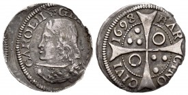 Carlos II (1665-1700). Croat. 1698. Barcelona. (Cal-212). Ag. 2,42 g. Algo alabeada y desplazada. MBC+. Est...50,00. /// ENGLISH: Charles II (1665-170...