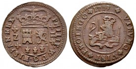 Felipe V (1700-1746). 2 maravedís. 1719. Zaragoza. (Cal-80). Ae. 3,83 g. MBC. Est...35,00. /// ENGLISH: Philip V (1700-1746). 2 maravedís. 1719. Zarag...