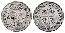 Felipe V (1700-1746). 1/2 real. 1746. Madrid. AJ. (Cal-188). Ag. 1,52 g. MBC+. Est...65,00. /// ENGLISH: Philip V (1700-1746). 1/2 real. 1746. Madrid....