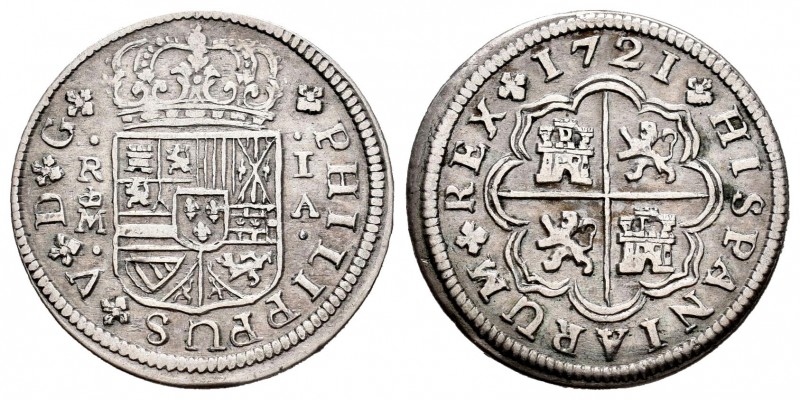 Felipe V (1700-1746). 1 real. 1721. Madrid. A. (Cal-435). Ag. 2,70 g. MBC. Est.....
