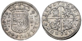 Felipe V (1700-1746). 2 reales. 1725/4. Madrid. A. (Cal 2019-779). Ag. 5,12 g. Clara sobrefecha. Muy bella. Escasa en esta conservación. EBC. Est...22...