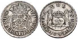 Felipe V (1700-1746). 2 reales. 1744/3. México. M. (Cal-830). Ag. 6,64 g. Sibrefecha. Rayitas superficiales en reverso. MBC+. Est...90,00. /// ENGLISH...