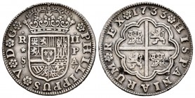 Felipe V (1700-1746). 2 reales. 1733. Sevilla. PA. (Cal-989). Ag. 5,82 g. MBC+. Est...65,00. /// ENGLISH: Philip V (1700-1746). 2 reales. 1733. Sevill...