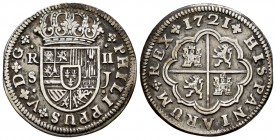 Felipe V (1700-1746). 2 reales. 1721. Sevilla. J. (Cal-979). Ag. 5,78 g. MBC+. Est...50,00. /// ENGLISH: Philip V (1700-1746). 2 reales. 1721. Sevilla...