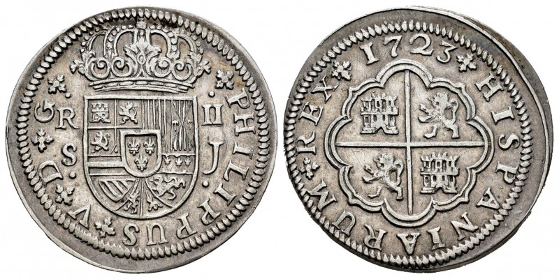 Felipe V (1700-1746). 2 reales. 1723. Sevilla. J. (Cal-981). Ag. 5,61 g. EBC-. E...