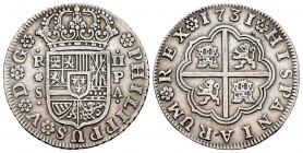Felipe V (1700-1746). 2 reales. 1731. Sevilla. PA. (Cal-987). Ag. 5,95 g. MBC. Est...40,00. /// ENGLISH: Philip V (1700-1746). 2 reales. 1731. Sevilla...